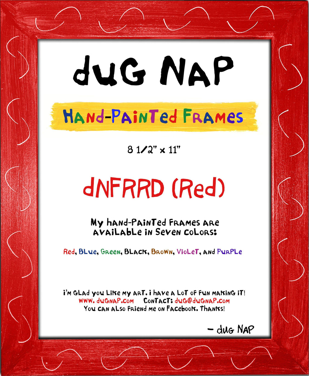 Hand-Painted 8.5 x 11 Frame - Red - dug Nap Art