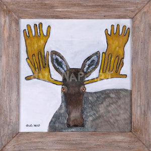 12x12 Moose Head 1/1 Oil on Canvas - dug Nap Art