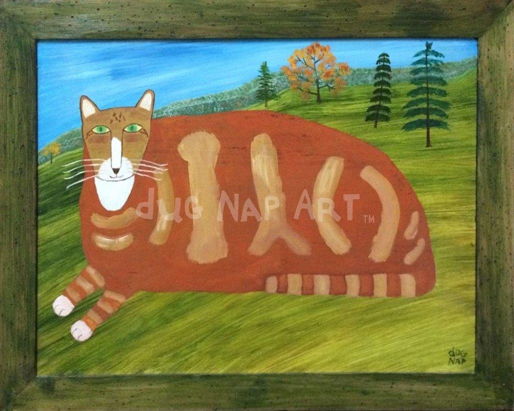 18x24 Orange Cat 1/1 Oil on Board - dug Nap Art