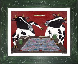 P609 - Cows Playing Scrabble - dug Nap Art