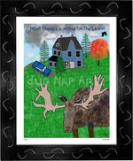 P1162 - Moose On The Lawn Framed Print / Small (8.5 X 11) Black Art