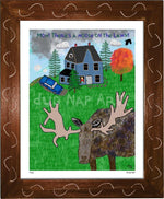 P1162 - Moose On The Lawn Framed Print / Small (8.5 X 11) Brown Art