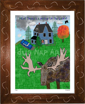 P1162 - Moose On The Lawn Framed Print / Small (8.5 X 11) Brown Art