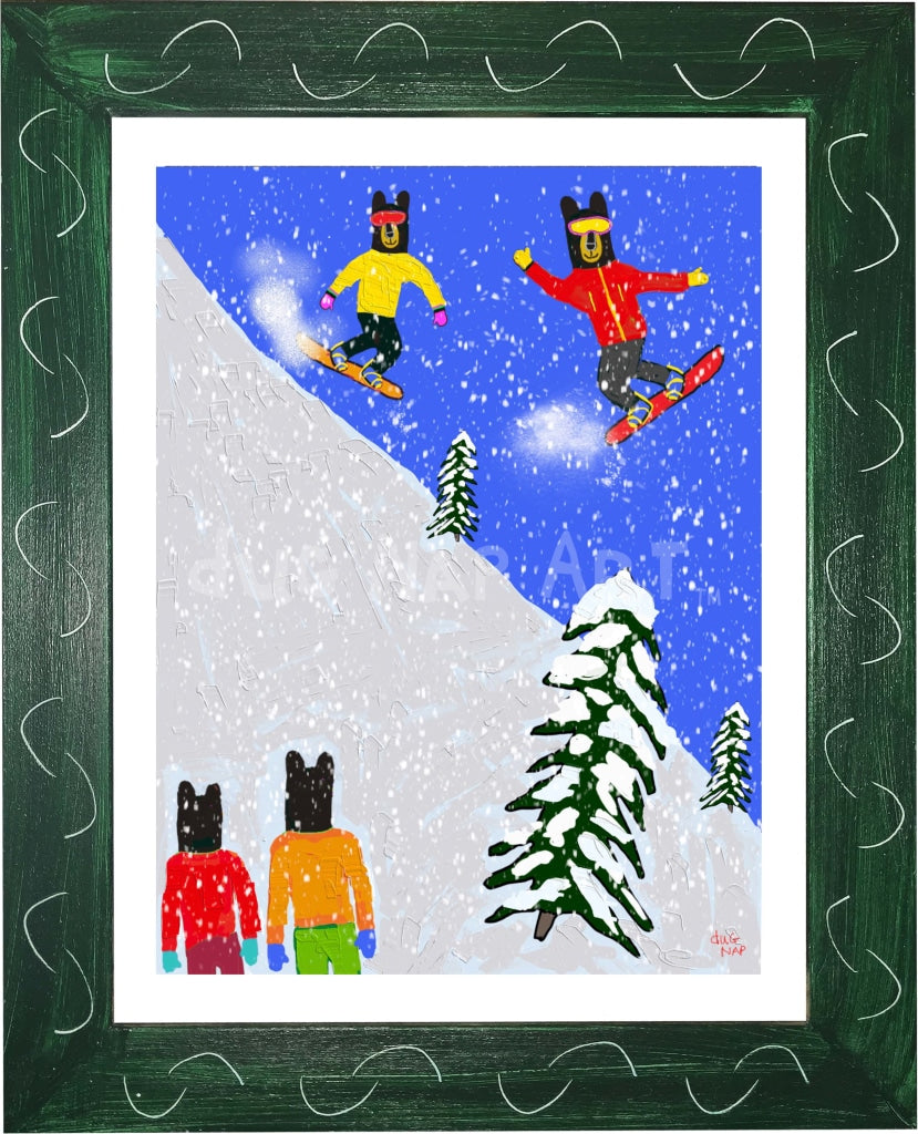 P1251 - Bears Snowboarding Small (8.5 X 11) / Green