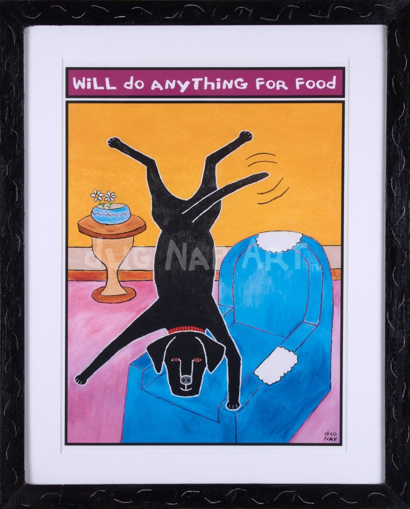 P638 Anything For Food 16x20 Canvas Print Framed w/ Mat - dug Nap Art