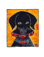 P676 - Black Dog w/ 3 Balls - dug Nap Art