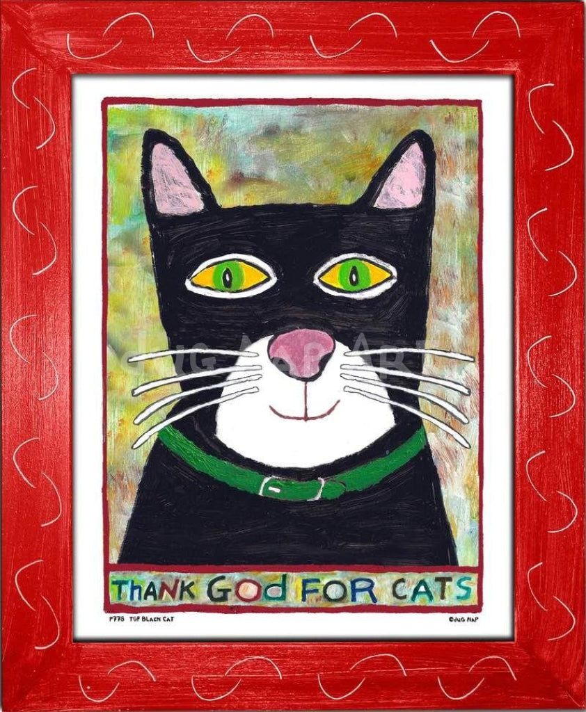 P778 - Thank God For Cats (Black) - dug Nap Art