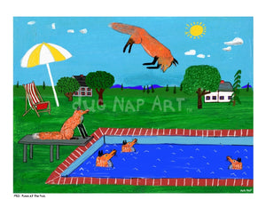 P921 - Foxes At The Pool - dug Nap Art